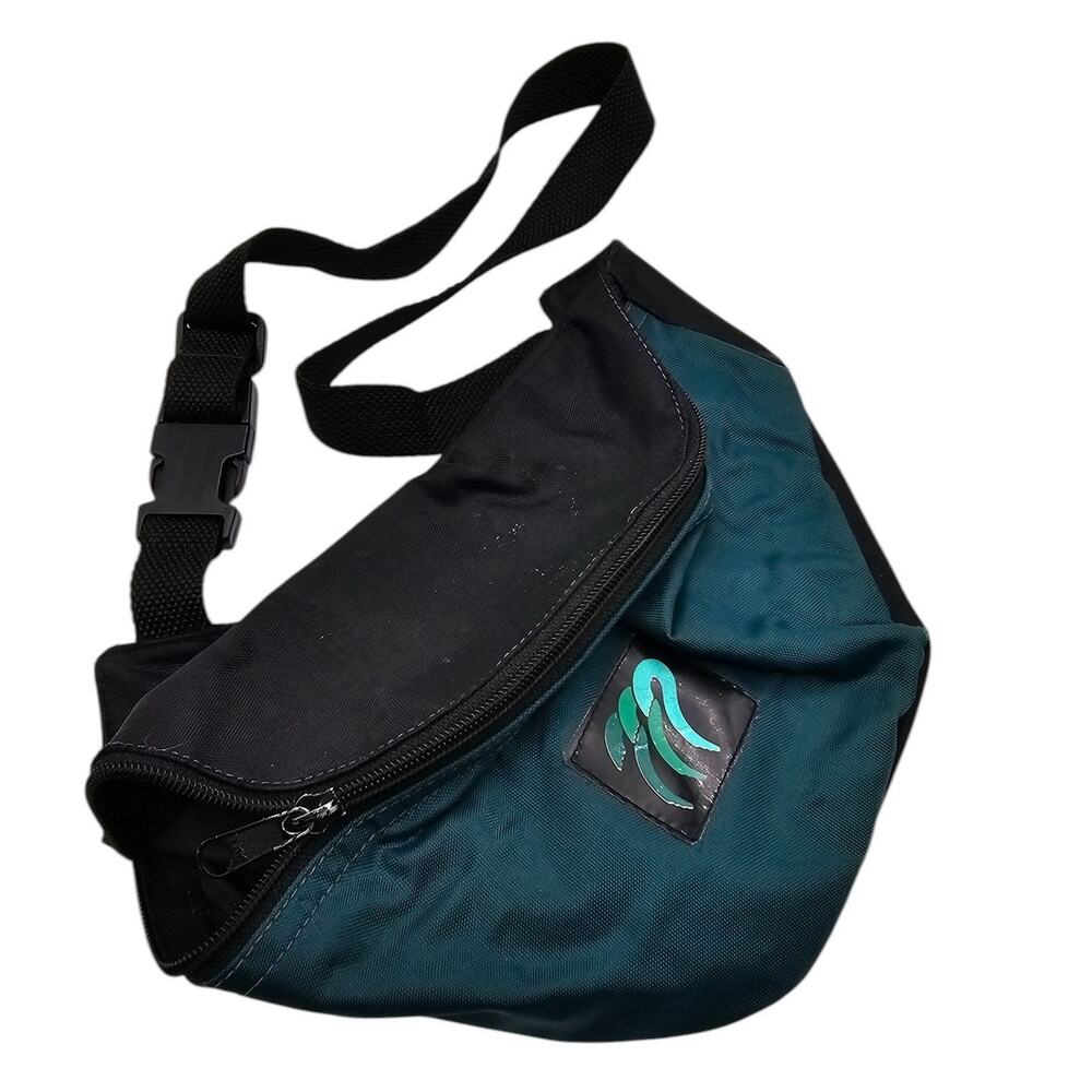 Vintage 1990s Protex Belt Bag Fanny Pack Nylon Dark Teal Black